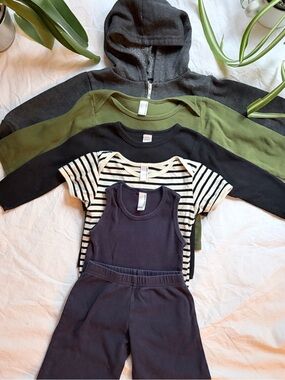 American Apparel Striped T black long sleeve green long sleeve navy tank & pants